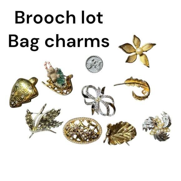 Brooch lot Gold tone/ Silver tone pewter Brooch and bag bundle Charm  10 pieces - Picture 1 of 11